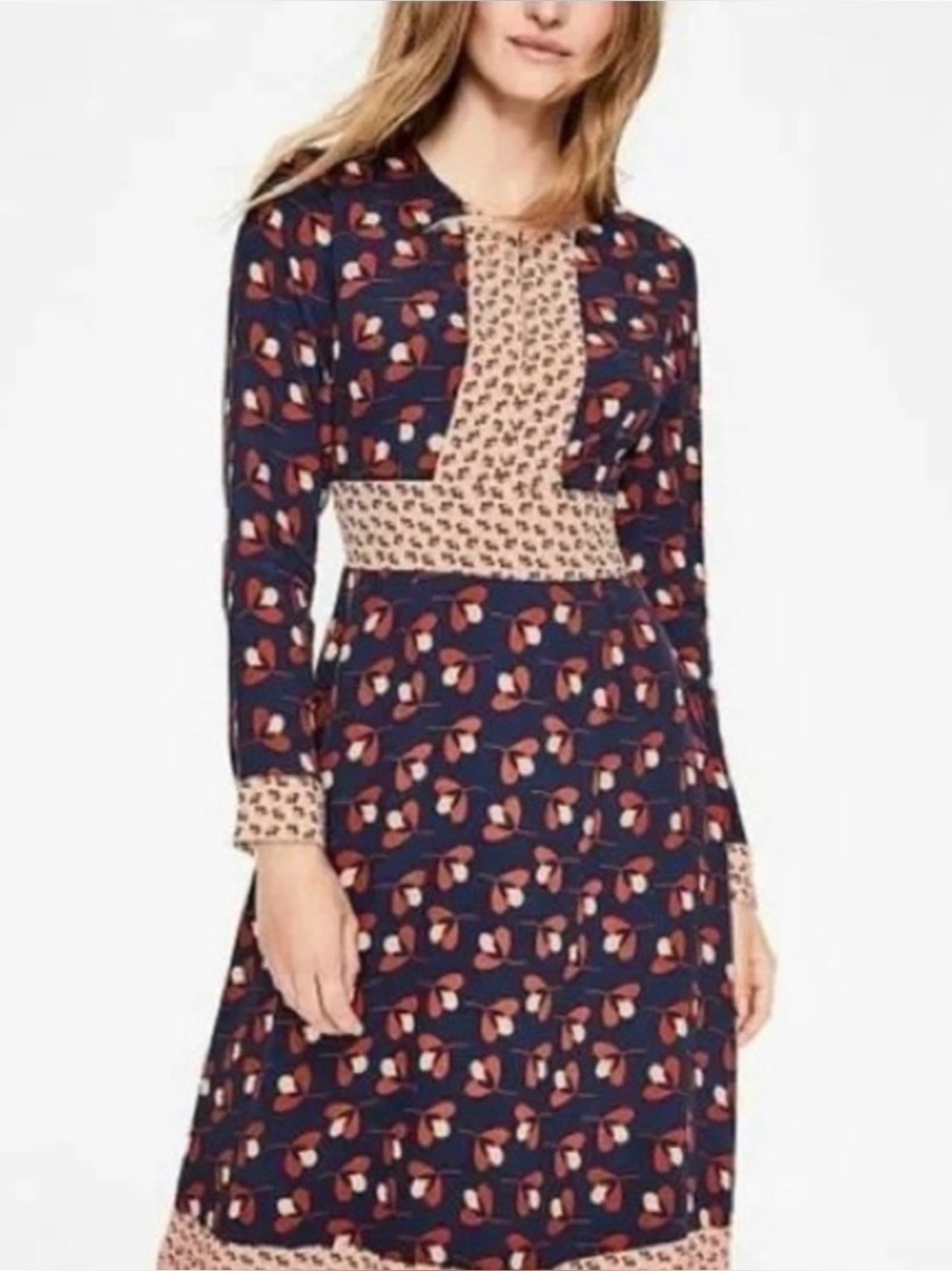 Boden Daisy Conker Midi Dress Floral Print Clover Geo Long Sleeve A-Line - Picture 3 of 12